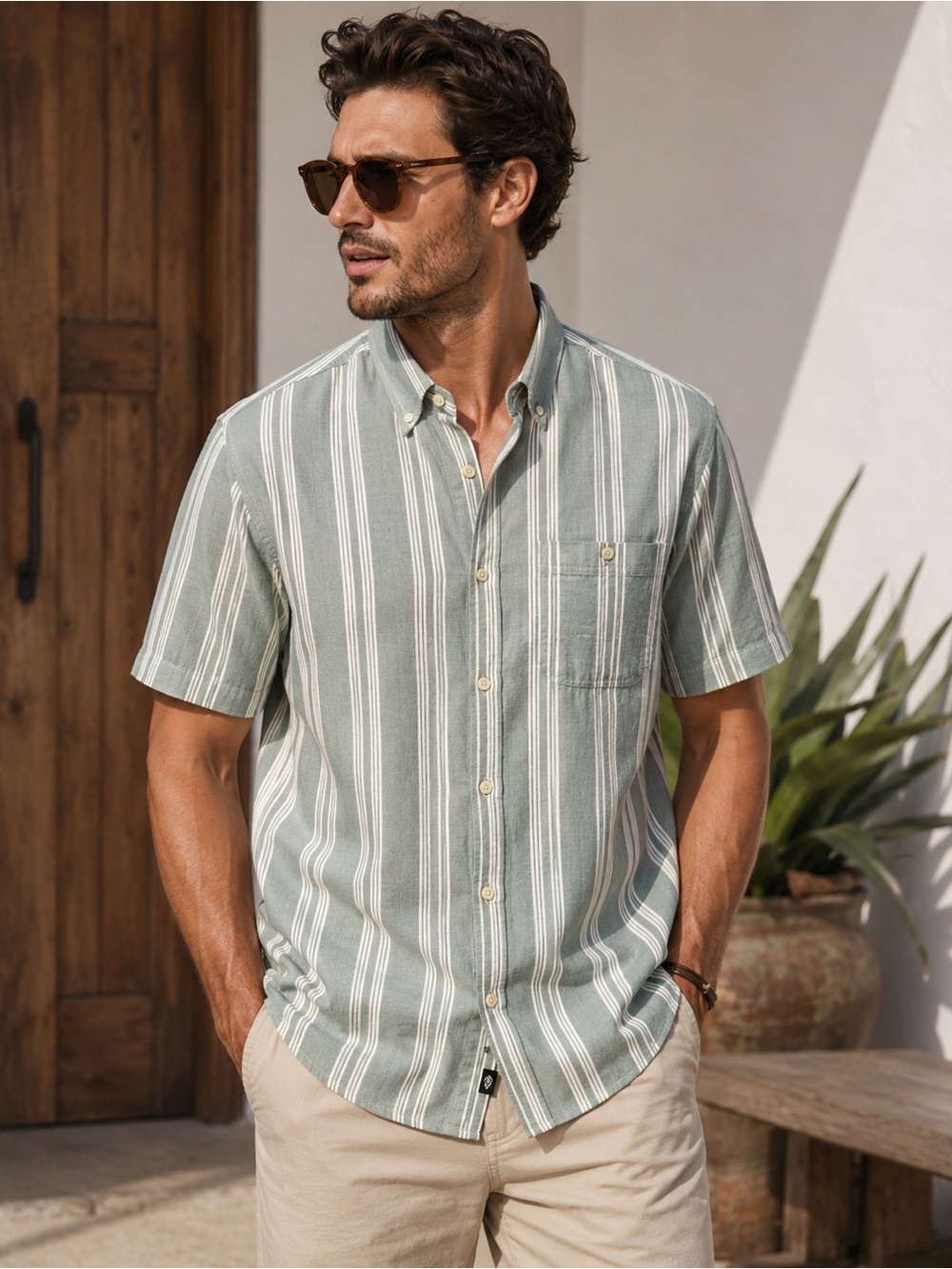 Ezekiel Men’s Striped Button Down Shirt Short Sleeve Casual Summer Shirt Size M